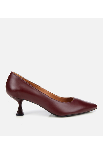 Hotiç Women's Leather Burgundy Flexible Sole Thin Heeled Stiletto