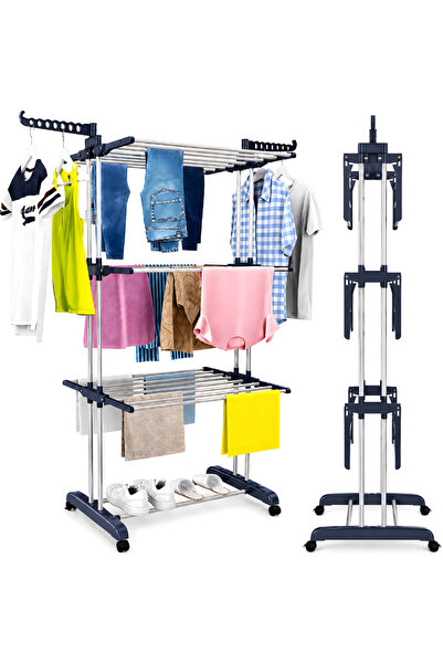 Kdhome Uscator Rufe Vertical Dry Tower, Otel Inoxidabil, Pliabil, Cu Roti, 3 ...