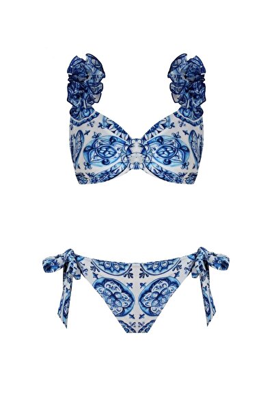 Nur Karaata Lily Bleu Blanc Short Waist Bikini