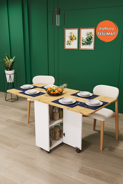 asratrend Lüks Katlanır Mutfak Yemek Masası %100 MDF Pratik Çalışma Masası KM13