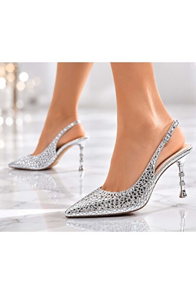Kocamanlar Ayakkabı Feles Heel Detailed Open Back Women's Stiletto Heeled Sho...