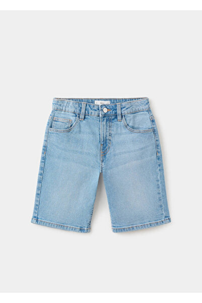 MANGO Kids Düz denim Bermuda şort