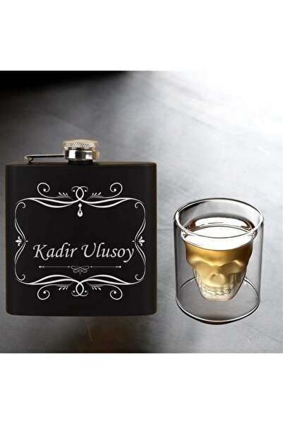 gifttime Kişiye Özel Cep Matarası ve Çift Çidarlı Kuru Kafa Bardak