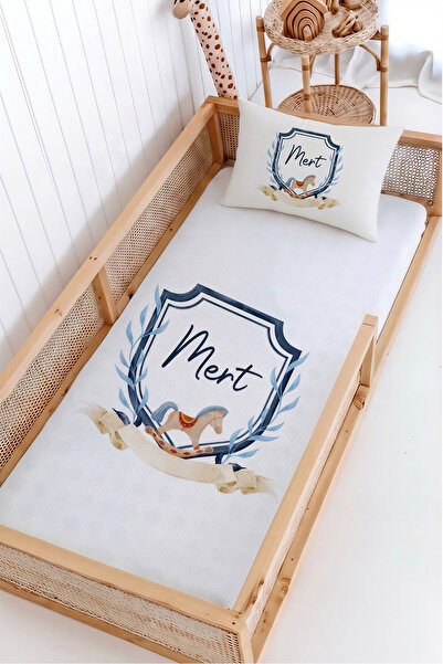 Lilabio %100 Pamuk İsme Özel Montessori Yatak Pike Seti 100x200 Çelenk At