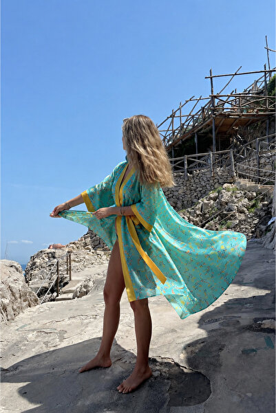 The Nowy TheNowy Palm Desenli Keten Kimono (Hand Made )