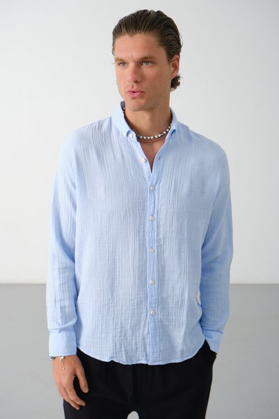 No Way Men's Breathable Muslin Fabric 100% Cotton Washable Pocketless Shirt
