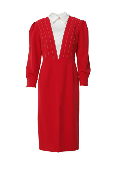 Shirt Collar Detailed Midi Dress