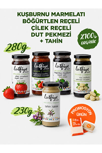 LUTFIYE Organik 4’lü Kahvaltı Seti – Tahin, Kuşburnu Marmelatı, Böğürtlen Reç...