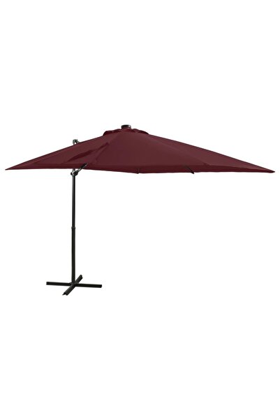 Concept Umbrelă suspendată cu stâlp și LED-uri, roșu bordo, 250 cm