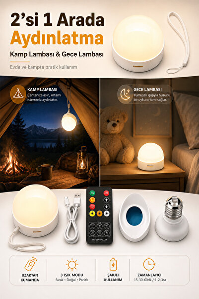Camping and Night Light with Bulb Look Rechargeable, Remote Control E27 Dua Compatible