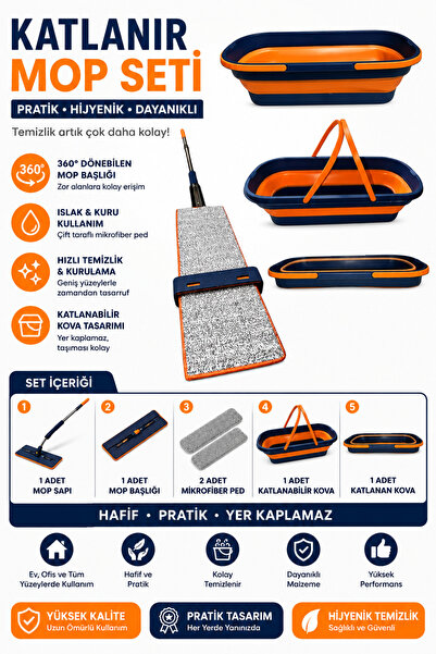 Spech Power Kendinden Sıkmalı Katlanabilir Kovalı Turuncu mop Tekerlekli Mob