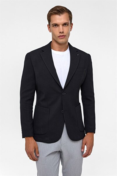 SÜVARİ Siyah Slim Mono Yaka Torba Cep 6 Drop Klasik Ceket