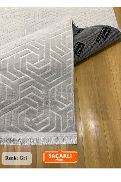 NaRStore Home Armoni Saçaklı Kaymaz Tabanlı Kesme Kabartmalı Salon Koridor Mu...