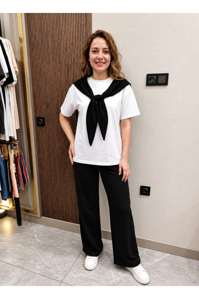 Bala Giyim Women's Short Sleeve Scarf T-Shirt Set
