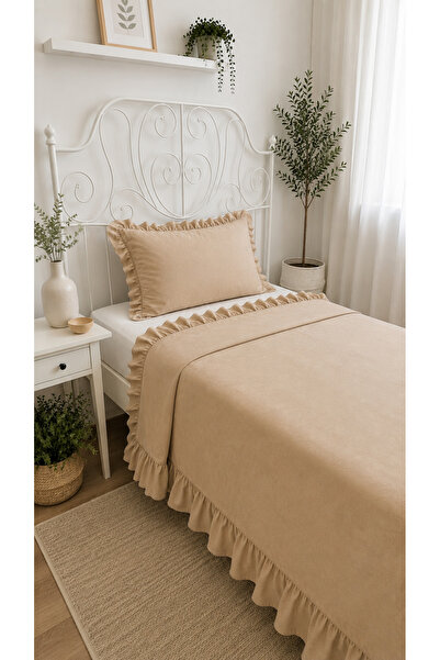 Decamor home مفرش سرير فردي بيج مكشكش