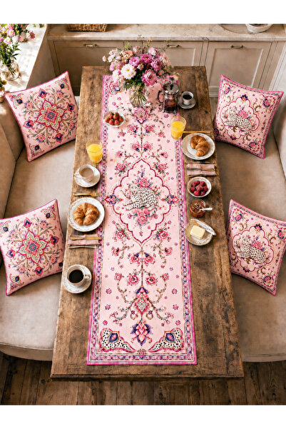 Bebişim Halı Set de huse de pernă decorative cu model leopard baroc roz și se...