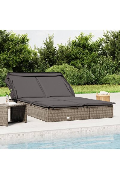 Concept Șezlonguri 2 buc acoperiș pliabil gri 213x118x97 cm poliratan