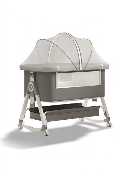 stars pearl سرير أطفال قابل للطي بارتفاع قابل للتعديل مع سلة تخزين كبيرة وشبك...
