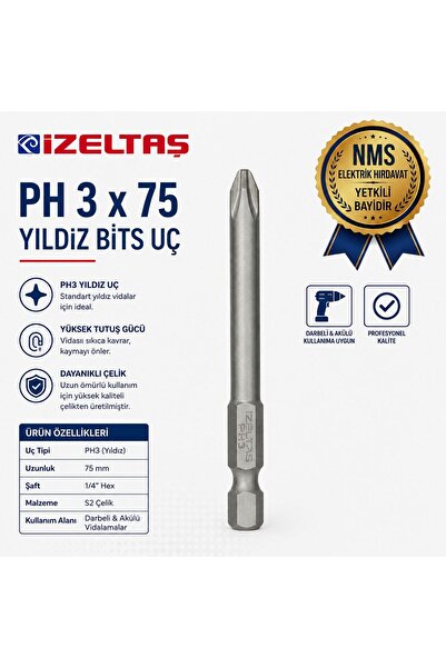 İzeltaş Yıldız Bits Uç Ph3 75 Mm