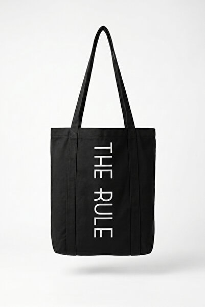 THE RULE Unisex Siyah Tote Bag Baskılı Shopper Omuz Çantası