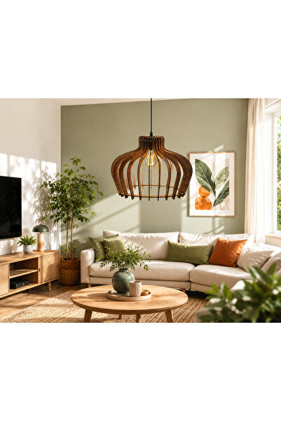 avizon AVZ19 Ahşap Sarkıt Avize E27 Uyumlu Modern Dekoratif Salon Mutfak Avizesi