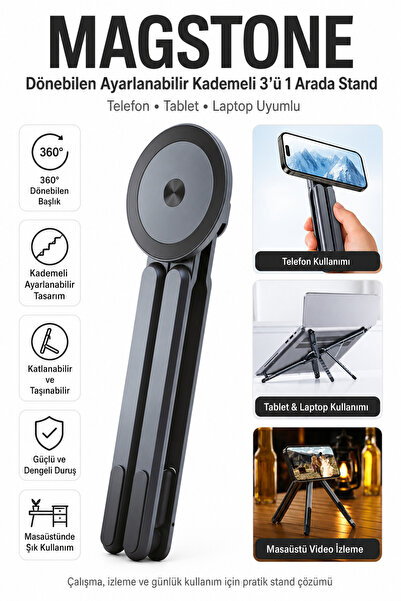 Ecuy Magstone 3in1 Ayarlanabilir Laptop Tablet Telefon Standı Döner MagSafe U...