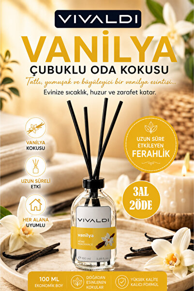 Vivaldi Home Vanilya Çubuklu Oda Kokusu 100 ml, Tatlı ve Kalıcı Vanilya Aroma...
