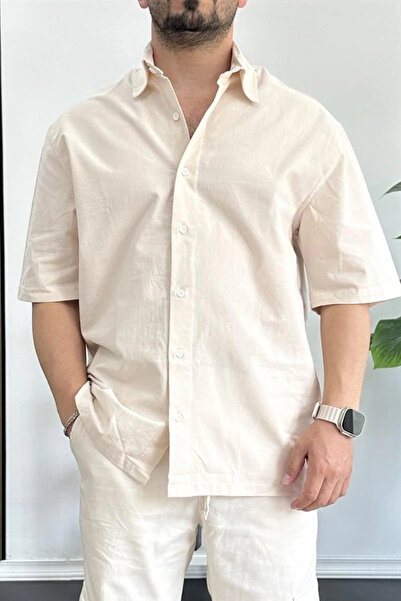 Edwox Erkek Oversize Büyük Kalıp Pamuklu Kumaş Krem edw363