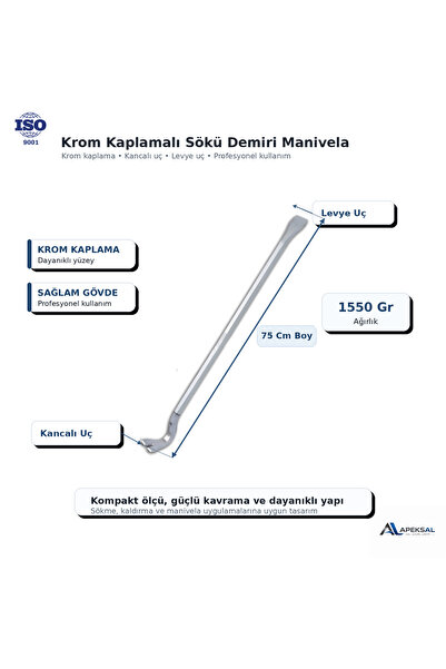 Sait Demirci 75 Cm Sökü Demiri Krom Kaplamalı Kancalı Manivela Levye