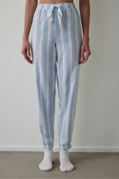 Penti Açık Mavi Magic Çizgili Pamuklu Bağlama Detaylı Pijama Altı