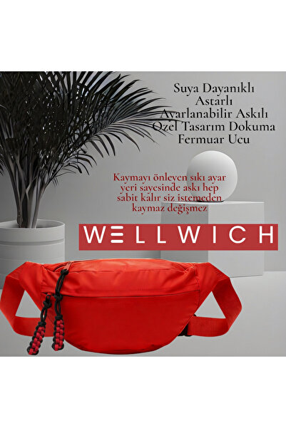 wellwich Kırmızı Çapraz Çanta-Siyah Kırmızı Örgü Uçlu- Bel Çantası Spor Çanta...