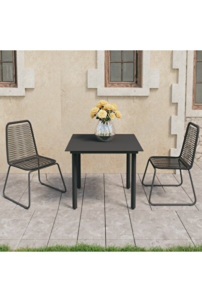 Concept 3-piece garden table and chairs set, black, PVC rattan