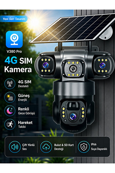 Dobest Güneş Enerjili 3 Kameralı, SIM Kartlı, 4G, 4K Çözünürlük Güvenlik Kame...
