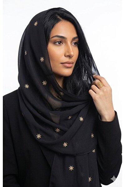 Veil Designer He La Nga Nguu Bual Black Two-Tiered Robe with Gold Thread Embr...