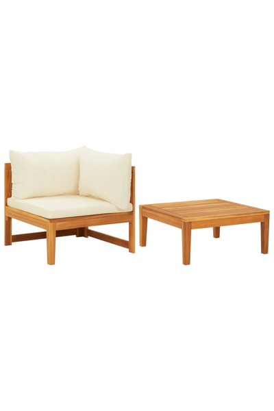 Concept Set mobilier grădină perne alb/crem, 2 piese, lemn masiv acacia