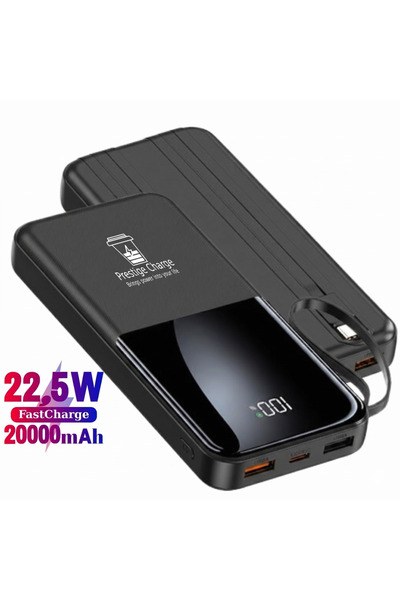 PRESTIGE CHARGE Baterie Externa 20.000mAh, 22.5W, 5 Iesiri, Cabluri USB-C&Lig...