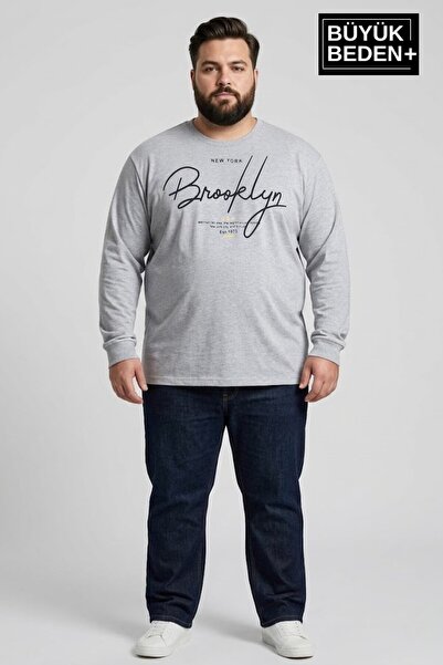 Süperlife Men's Large Size Handwritten Brooklyn Printed 2 Thread Crew Neck T-...