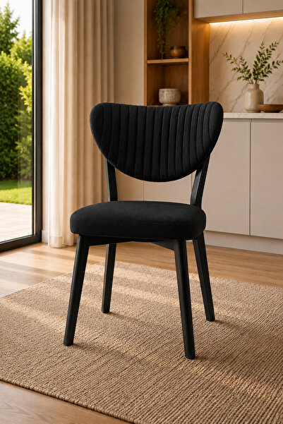 formood Mutfak Sandalyesi Modern Siyah Kumaş Salon Sandalyesi Siyah Ayak Elma...