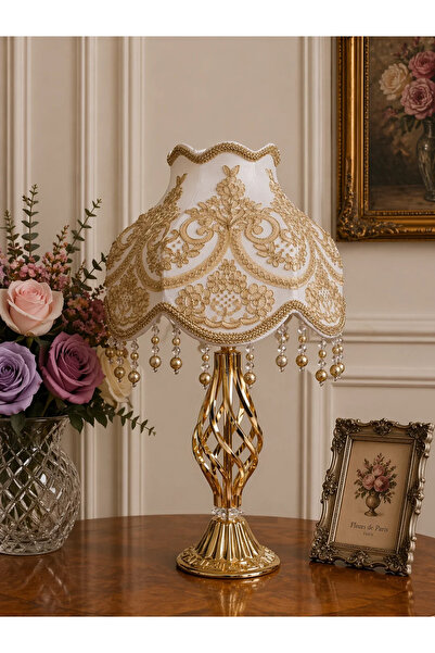 Dekovien Gold Embroidered Velvet Covered French Laced Headboard with Gold Twi...