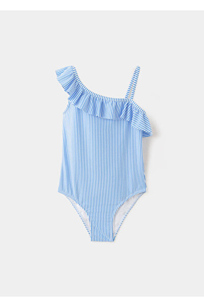 MANGO Kids Fırfırlı çizgili mayo