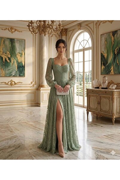 Gülcan Luxury Dantelli uzun abiye