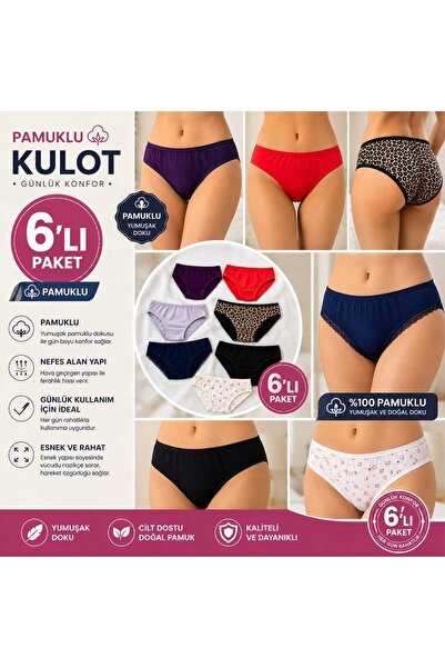 Bagatur Active Kadın Pamuklu Külot 6'lı Paket Yumuşak Esnek Günlük Kullanım B...