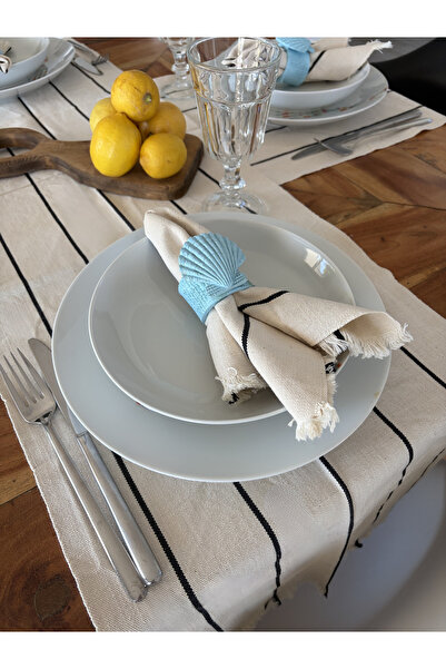 Monochrome Siyah Çizgili %100 Pamuk Runner & 2 Peçete Seti