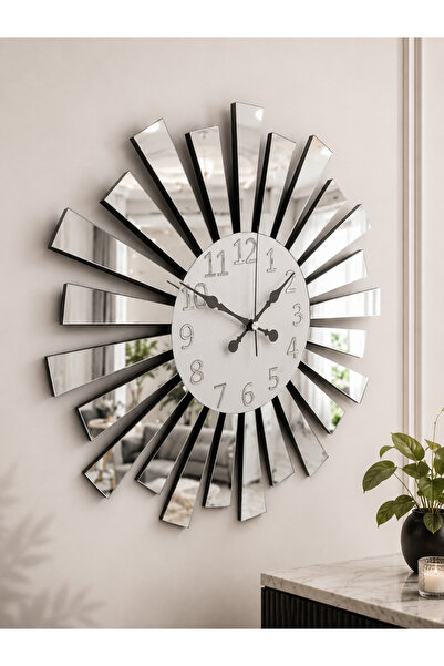 Pey Aksesuar Aynalı Pleksi 40x40 cm Piyano Model Sayılı Ev Hediyelik Duvar Saati