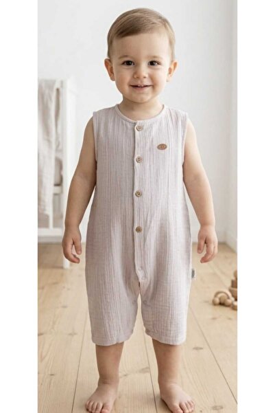 andywawa Baby Romper Muslin Home Sand Color