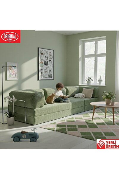 HEREV K300X100 KÖŞE KOLTUK TAKIMI YIKANABİLİR KADİFE KUMAŞLI MODÜLER KÖŞE TAKIMI