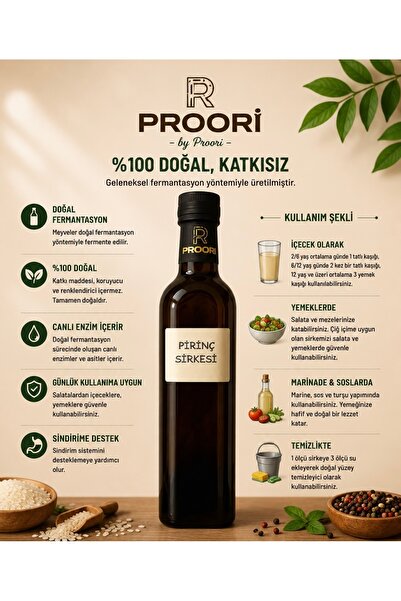 Proori Yıllanmış Pirinç Sirkesi Doğal Fermente Canlı Sirke 500 ml