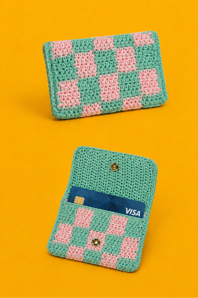 Little Wow! Things Swipe Me Pretty Renkli Dama Desenli El Yapımı Örgü Kartlık