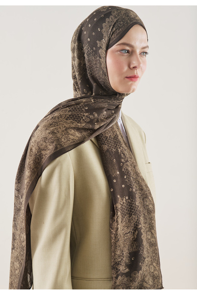 Freshscarfs Floral Lace Desen Rami Şal Kahve