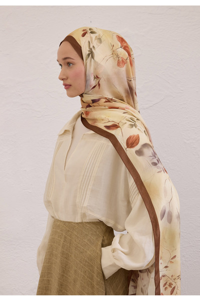 Freshscarfs Sweet Wıllıam Desen Rami Şal Kahve
